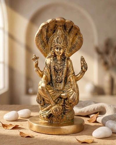 Brass Lord Vishnu Idol With Snake
