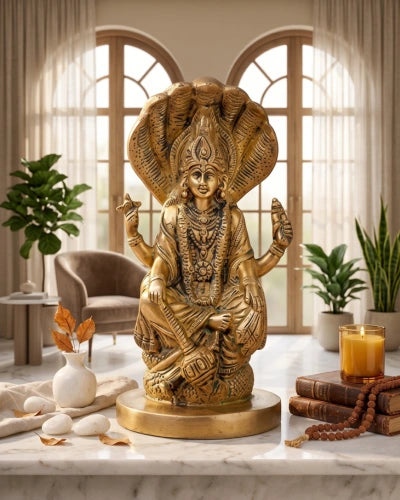 Brass Lord Vishnu Idol With Snake
