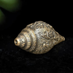 Brass Antique Shankh with Durga Carving