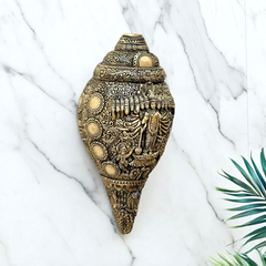Brass Antique Shankh with Vishnu Dashavatar Carving (Conch)