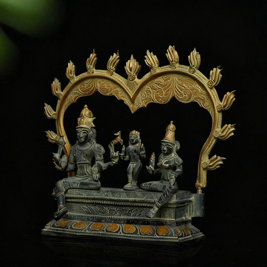 Brass Sculpture Somaskanda Shiva, Parvati & Kartikeya