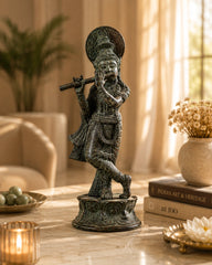 Bronze Krishna Statue – Antique Patina Indonesian Style