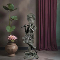 Bronze Krishna Statue – Antique Patina Indonesian Style