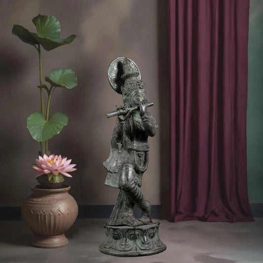 Bronze Krishna Statue – Antique Patina Indonesian Style