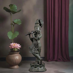 Bronze Krishna Statue – Antique Patina Indonesian Style