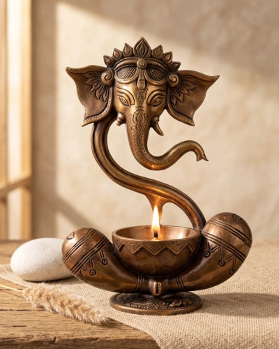 Buy Brass Abstract Ganesha Diya