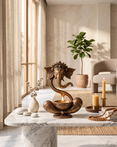 Buy Brass Abstract Ganesha Diya