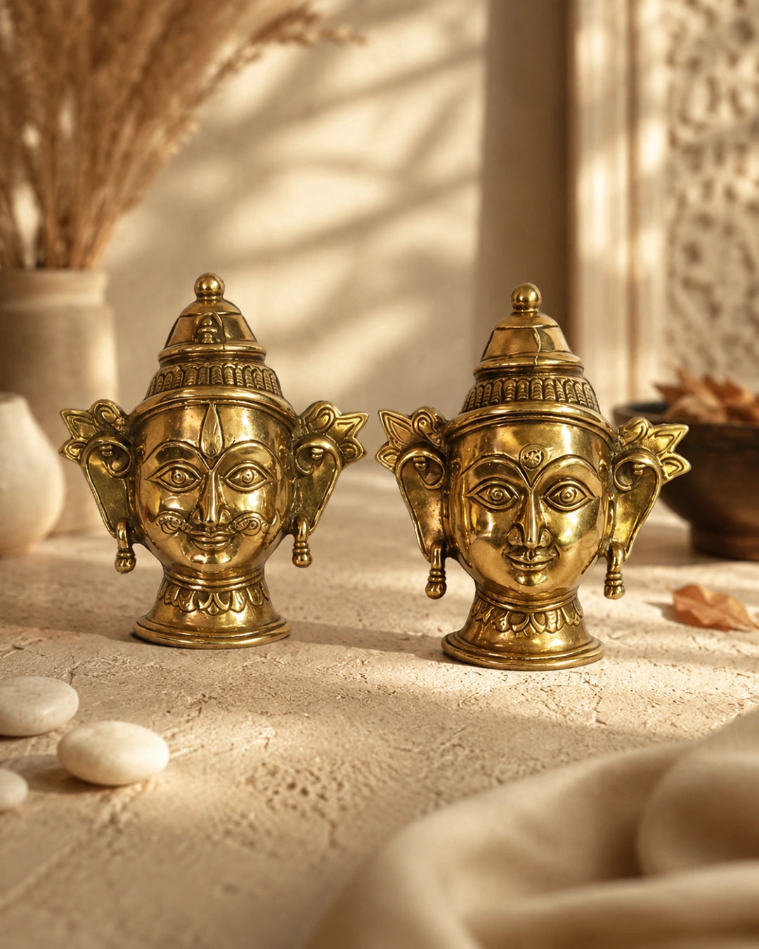 Buy Brass Shiva and Gauri Mukhlingam Wall Hanging Mask