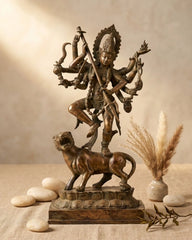 Devi Durga on Lion - Antique Bronze Statue