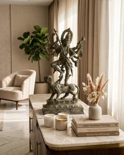 Devi Durga on Lion - Antique Bronze Statue