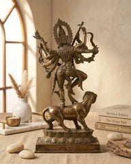 Devi Durga on Lion - Antique Bronze Statue