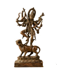 Devi Durga on Lion - Antique Bronze Statue