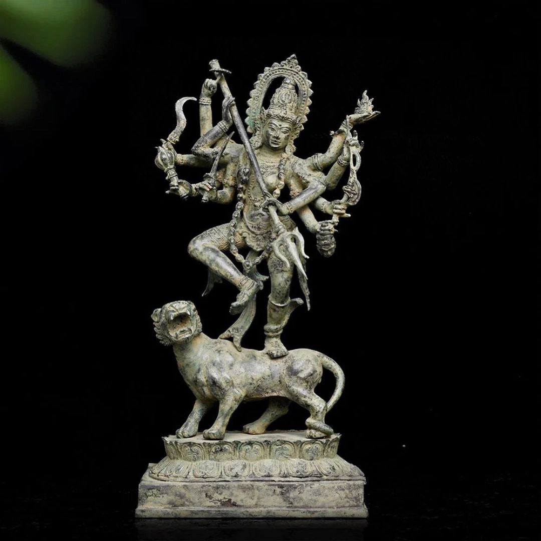 Devi Durga on Lion - Antique Bronze Statue