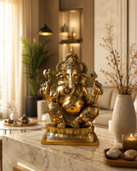 GANESHA STATUE WITH CROWN | HANDCRAFTED BRASS IDOL