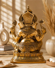 GANESHA STATUE WITH CROWN | HANDCRAFTED BRASS IDOL