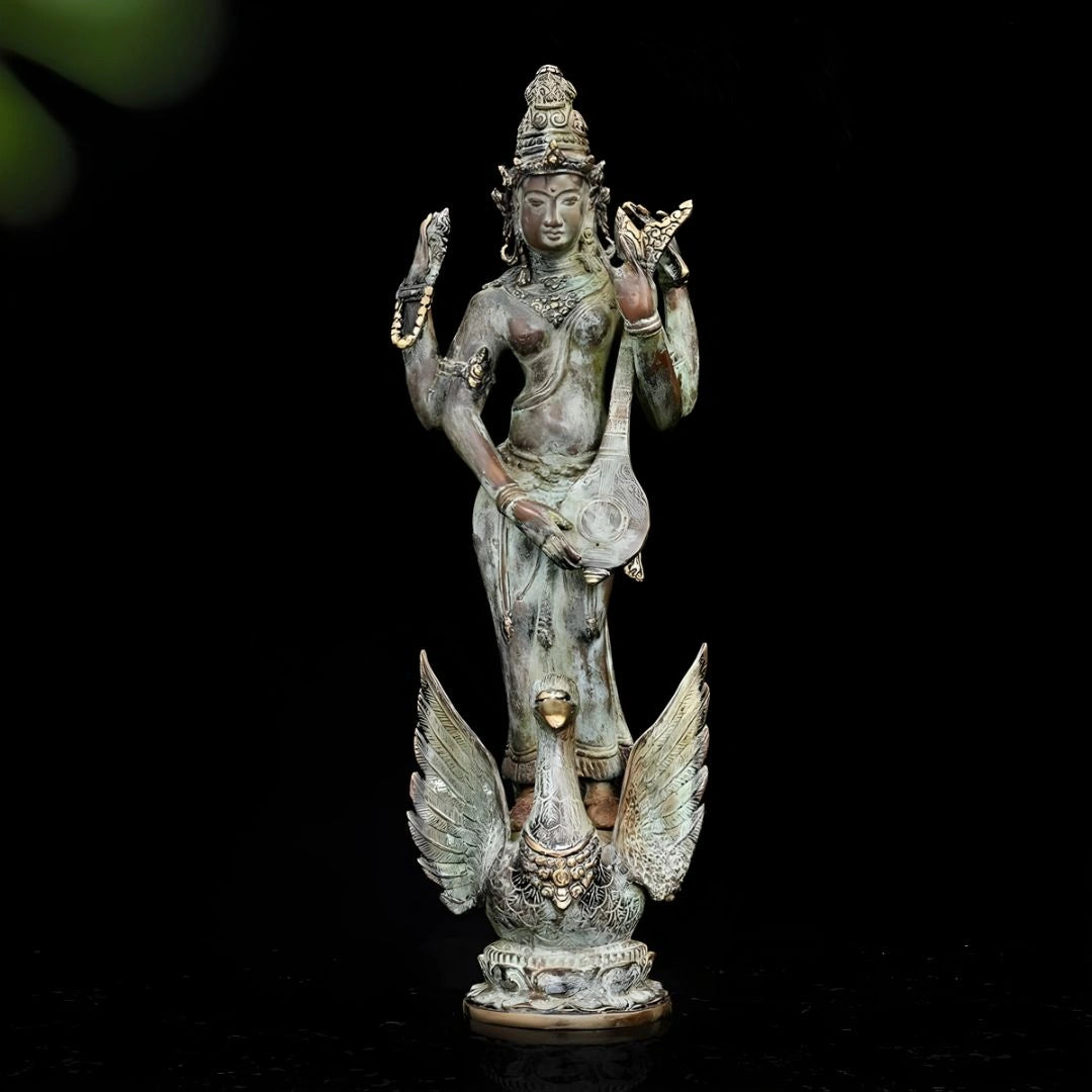 Goddess Saraswati Antique - Bronze Sculpture