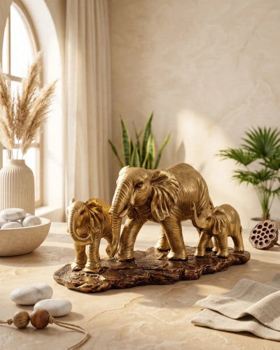 Golden Elephants Figurine