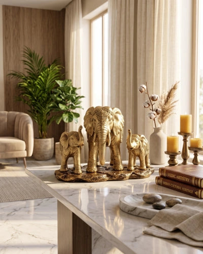 Golden Elephants Figurine