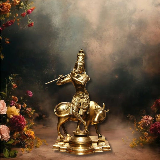 Idol of Brass krishna and Cow Statue