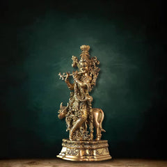 Brass Cow Krishna Handcrafted