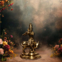 Idol of Brass krishna and Cow Statue
