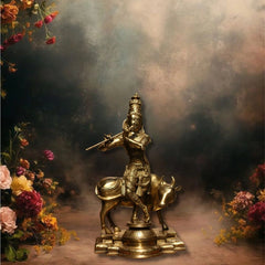 Idol of Brass krishna and Cow Statue