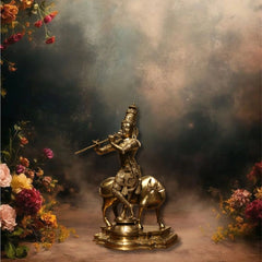Idol of Brass krishna and Cow Statue