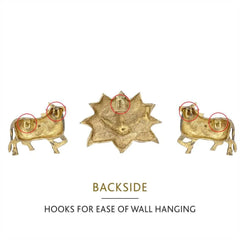 Kamdhenu Antique Cows & Lotus - Set of 3 (Brass Wall Hanging)