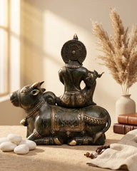 Krishna on Cow - Bronze  Handcrafted  Sculpture
