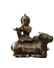 Krishna on Cow - Bronze  Handcrafted  Sculpture