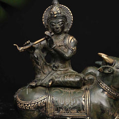 Krishna on Cow - Bronze  Handcrafted  Sculpture
