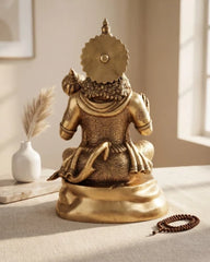 Large Brass Hanuman Statue Sitting with Blessing Hand and Gada