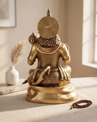 Large Brass Hanuman Statue Sitting with Blessing Hand and Gada