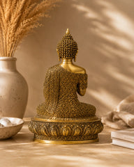 Large Brass Sitting Buddha Statue on Ornamental Base
