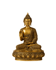 Large Brass Sitting Buddha Statue on Ornamental Base