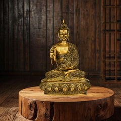 Large Brass Sitting Buddha Statue on Ornamental Base