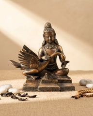 Lord Buddha with Swan Antique Brass Statue