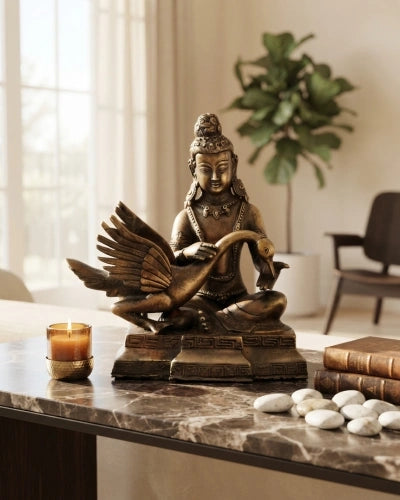 Lord Buddha with Swan Antique Brass Statue