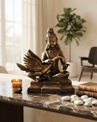 Lord Buddha with Swan Antique Brass Statue