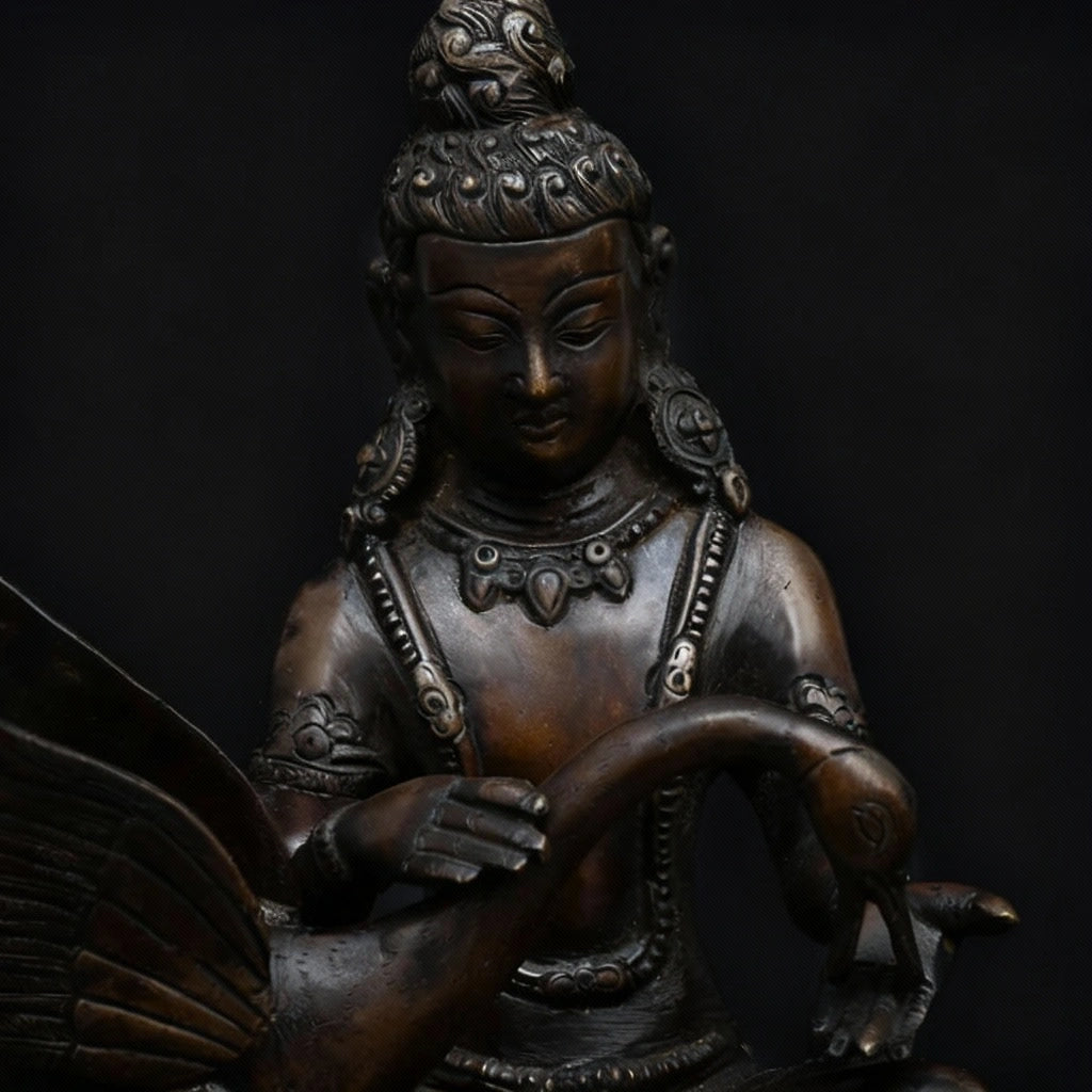 Lord Buddha with Swan Antique Brass Statue