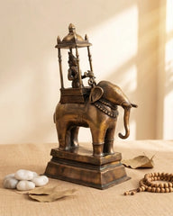 Lord Indra on Airavat Antique Brass Sculpture