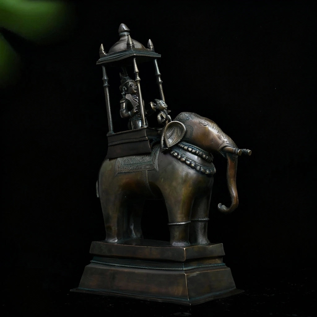 Lord Indra on Airavat Antique Brass Sculpture