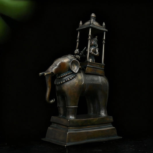 Lord Indra on Airavat Antique Brass Sculpture