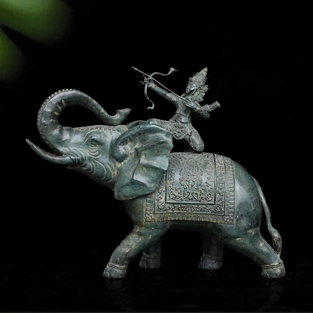 Lord Indra on Airavat - Antique Bronze Sculpture