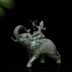 Lord Indra on Airavat - Antique Bronze Sculpture