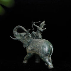 Lord Indra on Airavat - Antique Bronze Sculpture