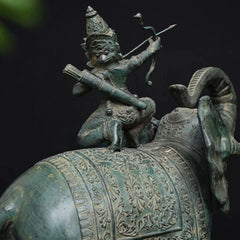 Lord Indra on Airavat - Antique Bronze Sculpture