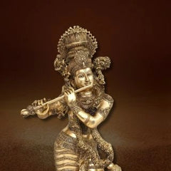 Lord Krishna Playing Flute Brass Statue