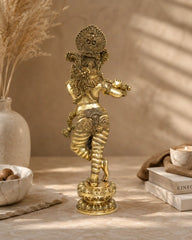 Lord Krishna Playing Flute Brass Statue