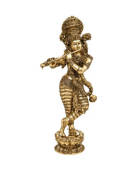 Lord Krishna Playing Flute Brass Statue